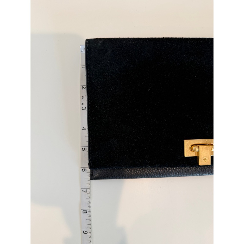 Tory Burch Carmen Suede Leather Clutch In Black, Gold Hardware - Picture 3 of 7